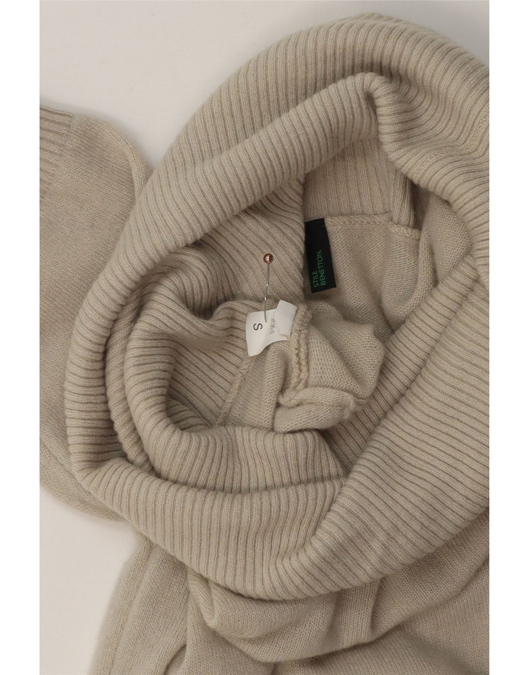 BENETTON Womens Short Sleeve Roll Neck Jumper Dress UK 10 Small Beige