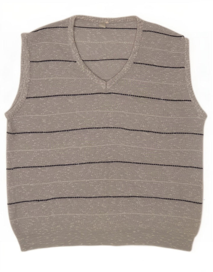 Vintage Mens Vest Tank Top Large Grey Striped