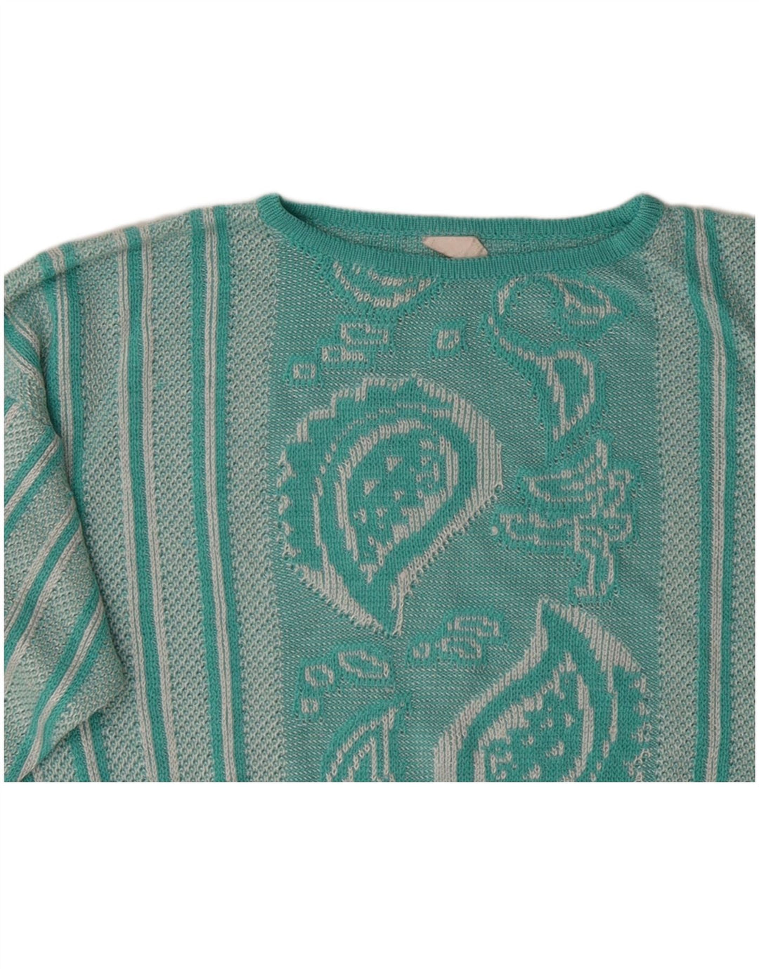 VINTAGE Womens Boat Neck Jumper Sweater UK 12 Medium Turquoise Paisley