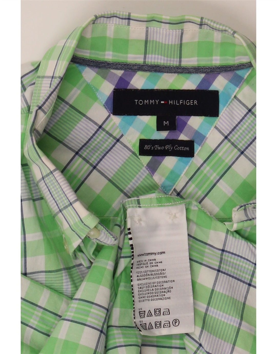 TOMMY HILFIGER Mens Short Sleeve Shirt Medium Green Check Cotton Vintage Tommy Hilfiger and Second-Hand Tommy Hilfiger from Messina Hembry 