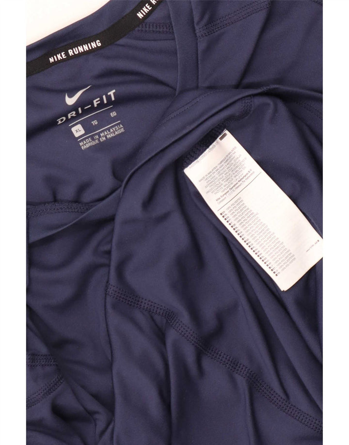 Nike Mens Dri Fit T-Shirt Top XL Navy Blue Polyester