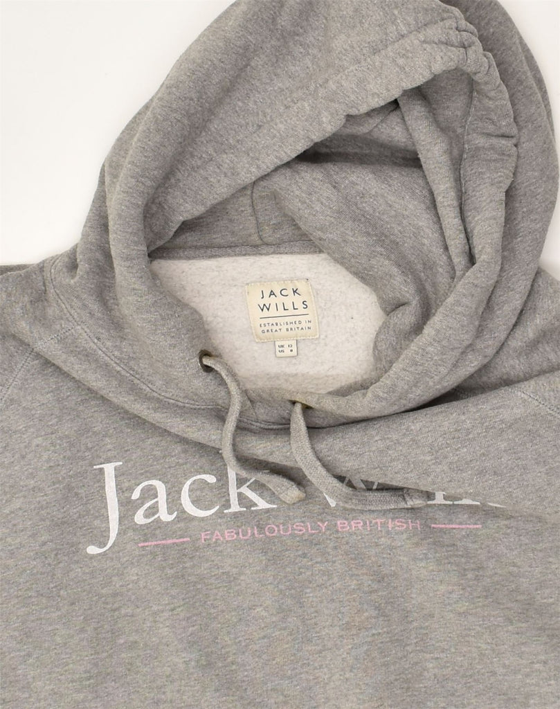 JACK WILLS Womens Graphic Hoodie Jumper UK 12 Medium  Grey Cotton | Vintage Jack Wills | Thrift | Second-Hand Jack Wills | Used Clothing | Messina Hembry 