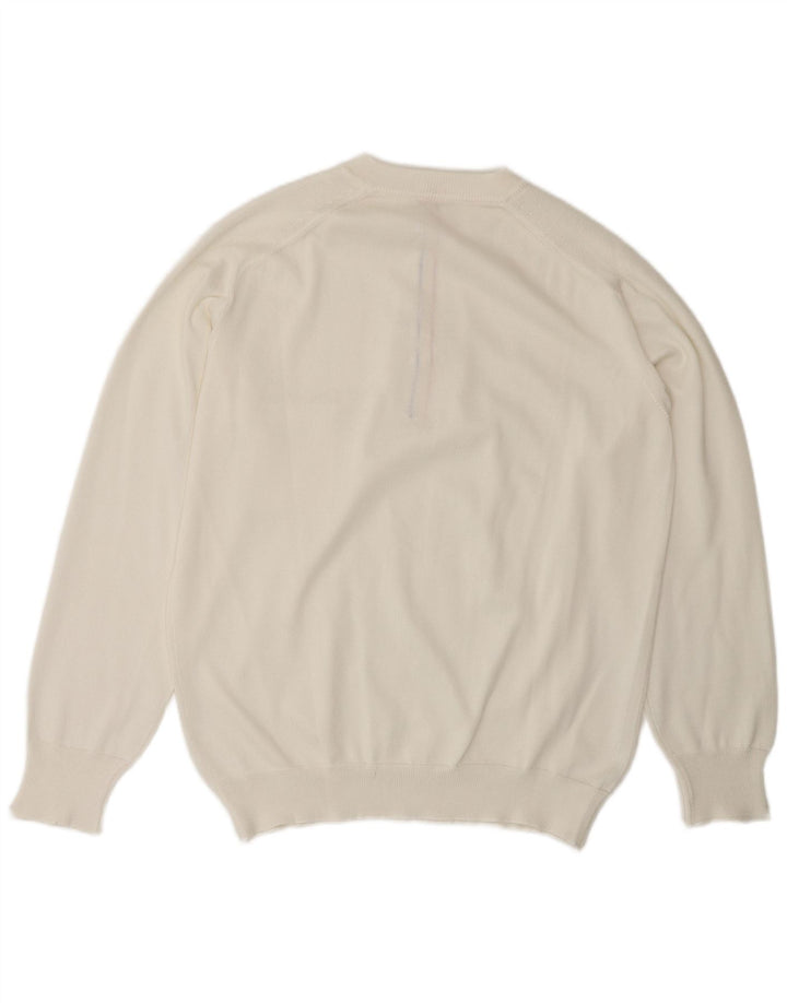 VINTAGE Mens Button Neck Jumper Sweater Medium White