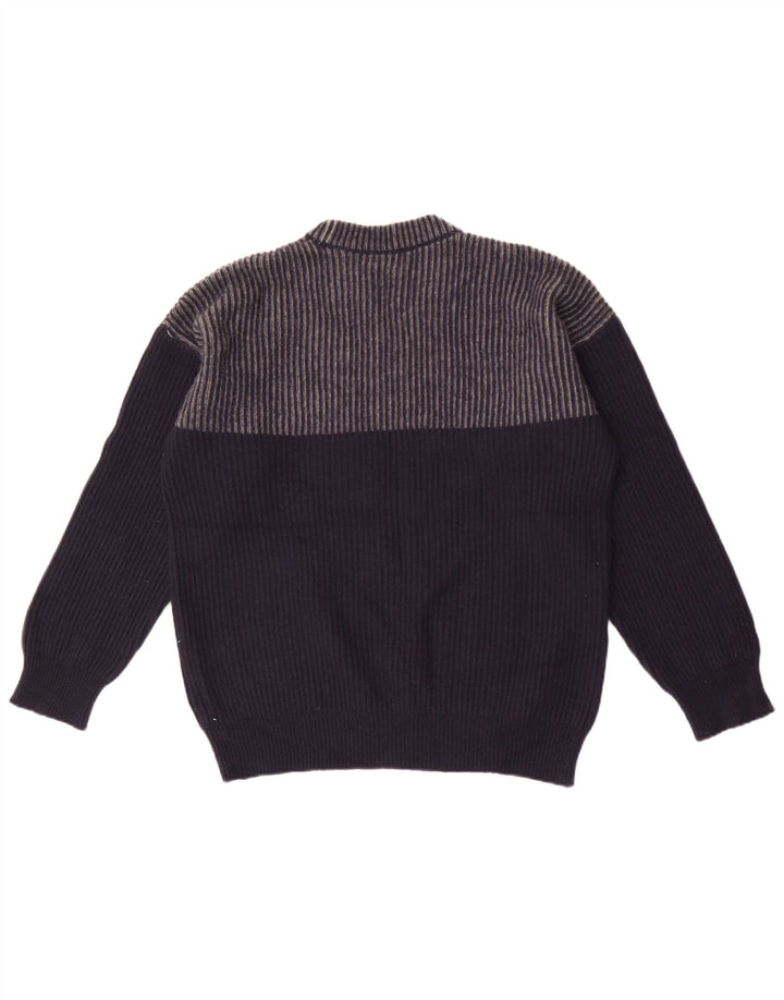 French Connection Mens Crew Neck Jumper Sweater XL Navy Blue Striped Wool