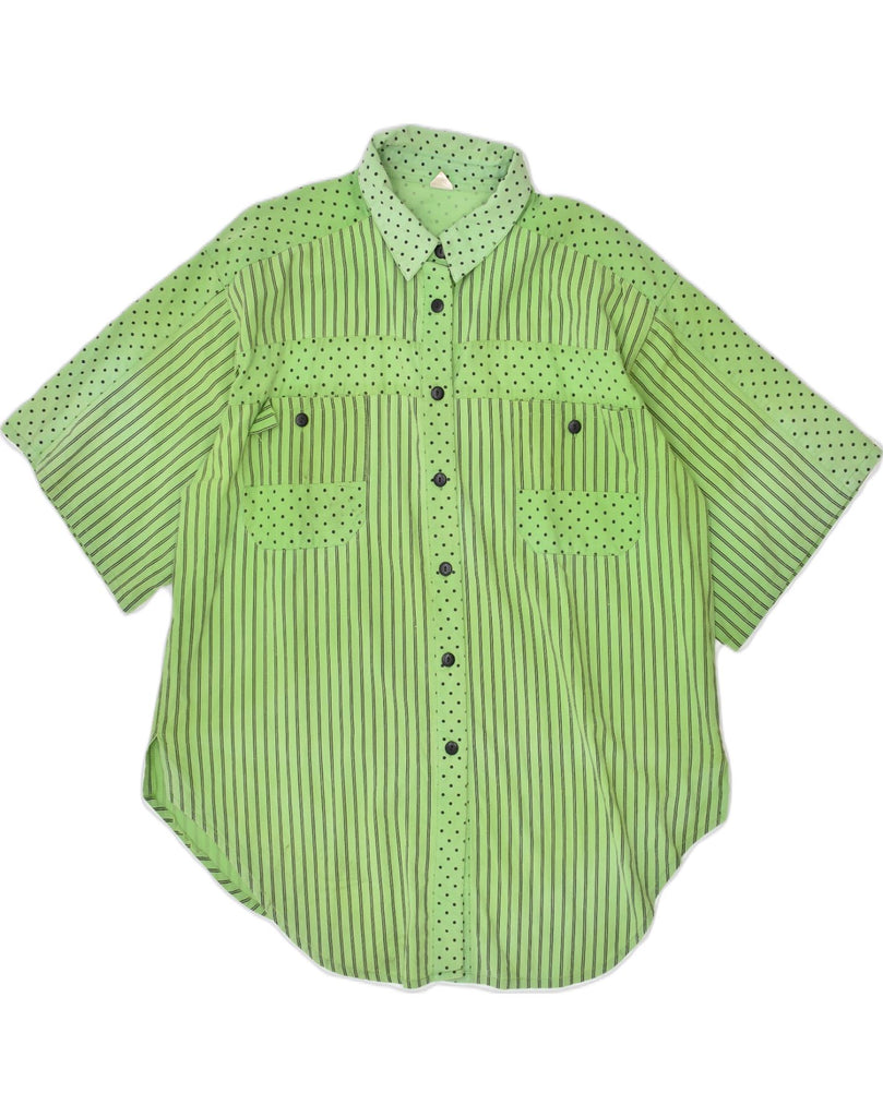 VINTAGE Womens Short Sleeve Shirt EU 40/42 Medium Green Striped Cotton | Vintage | Thrift | Second-Hand | Used Clothing | Messina Hembry 