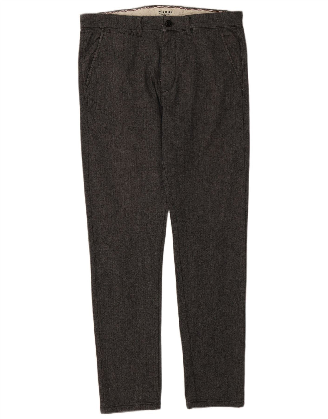 Jack & Jones Mens Slim Chino Trousers W32 L32 Grey Herringbone Viscose