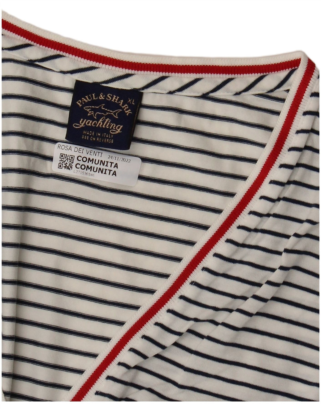 PAUL & SHARK Womens T-Shirt Top UK 18 XL White Striped Cotton
