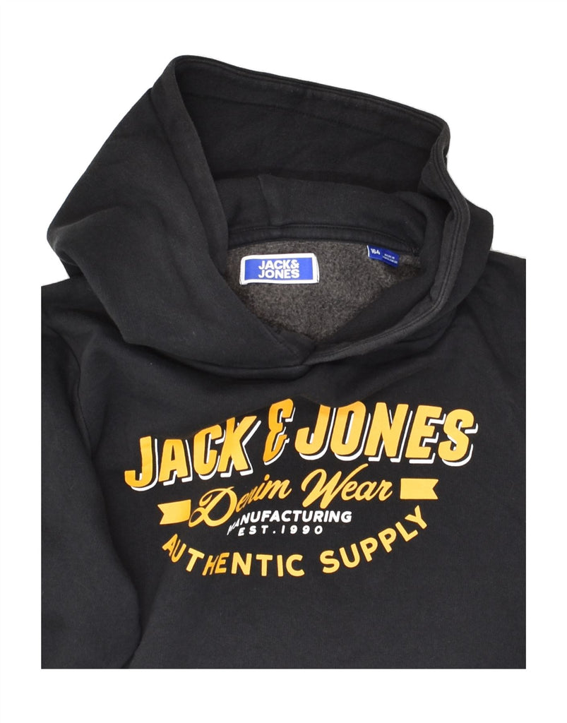 JACK & JONES Boys Graphic Hoodie Jumper 13-14 Years Black Cotton | Vintage Jack & Jones | Thrift | Second-Hand Jack & Jones | Used Clothing | Messina Hembry 