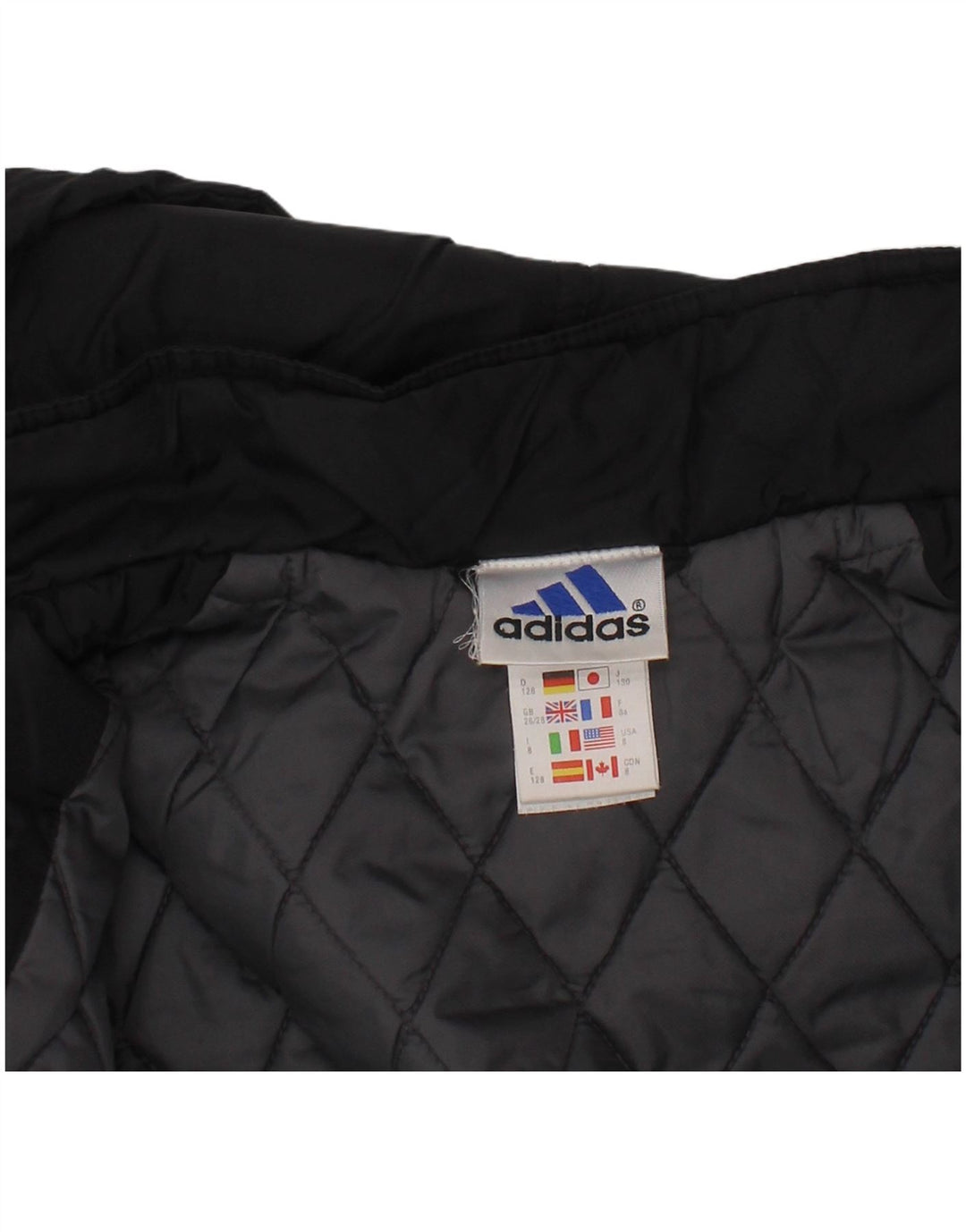 ADIDAS Boys Graphic Hooded Padded Jacket 8-9 Years Black Polyamide