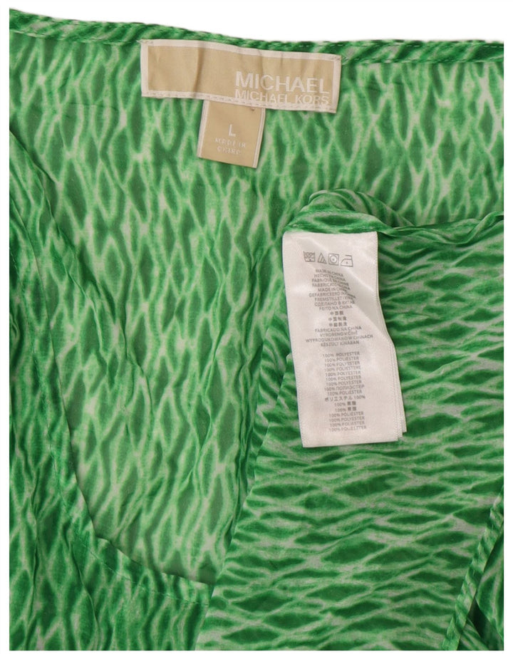 Michael Kors Womens Blouse Top UK 16 Large Green Argyle/Diamond Polyester