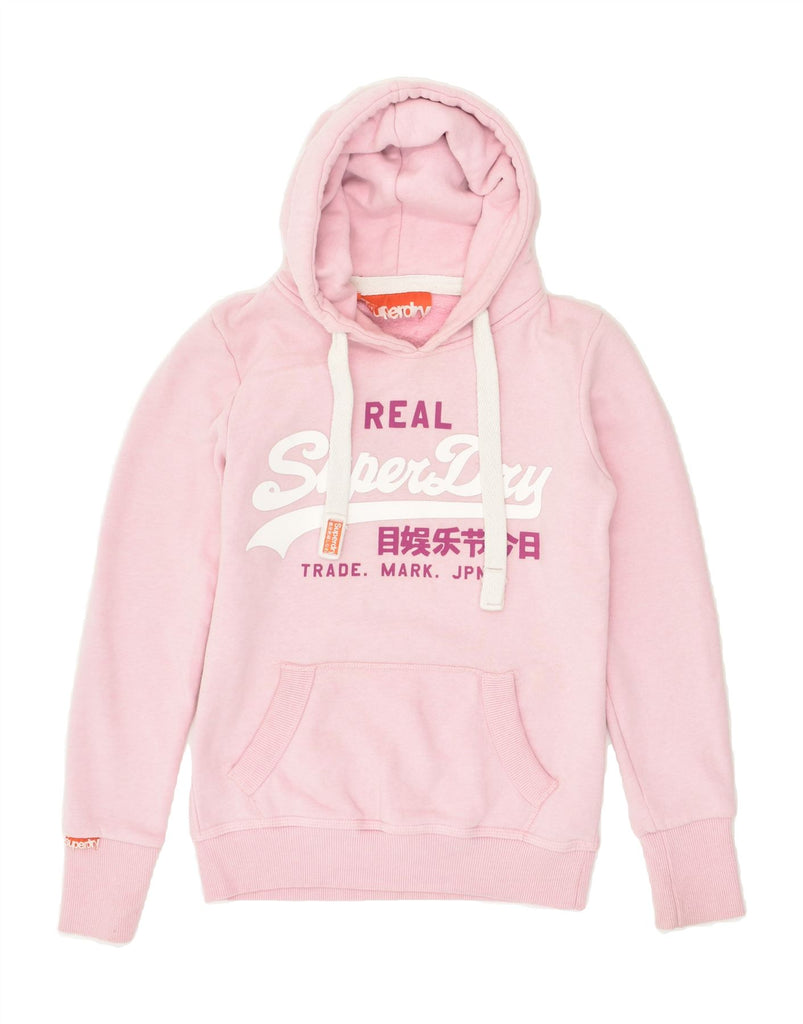 SUPERDRY Womens Graphic Hoodie Jumper UK 2 2XS Pink Cotton | Vintage Superdry | Thrift | Second-Hand Superdry | Used Clothing | Messina Hembry 