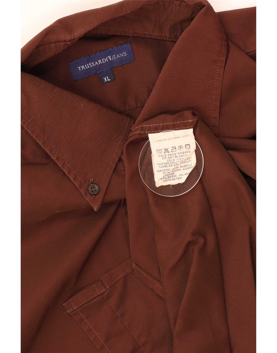 Trussardi Mens Shirt XL Brown Cotton