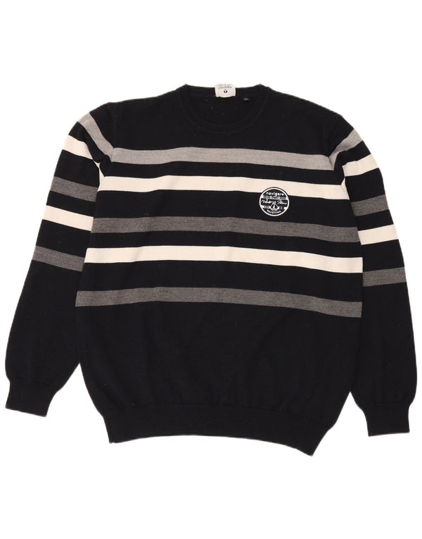 Navigare Mens Crew Neck Jumper Sweater 2XL Navy Blue Striped New Wool