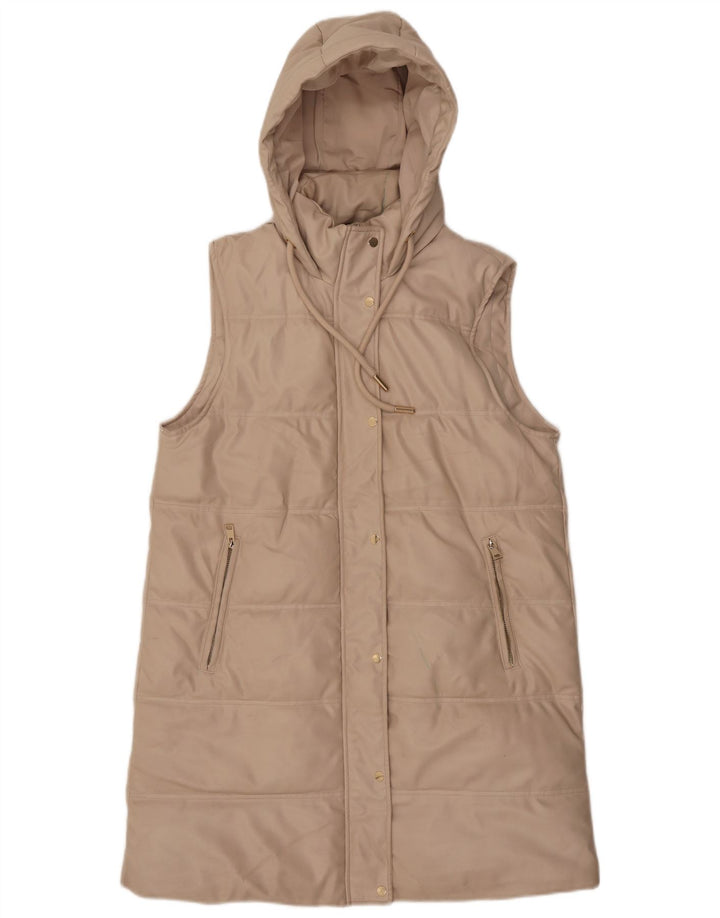 ZARA Womens Hooded Sleeveless Padded Coat UK 14 Medium Beige Polyester