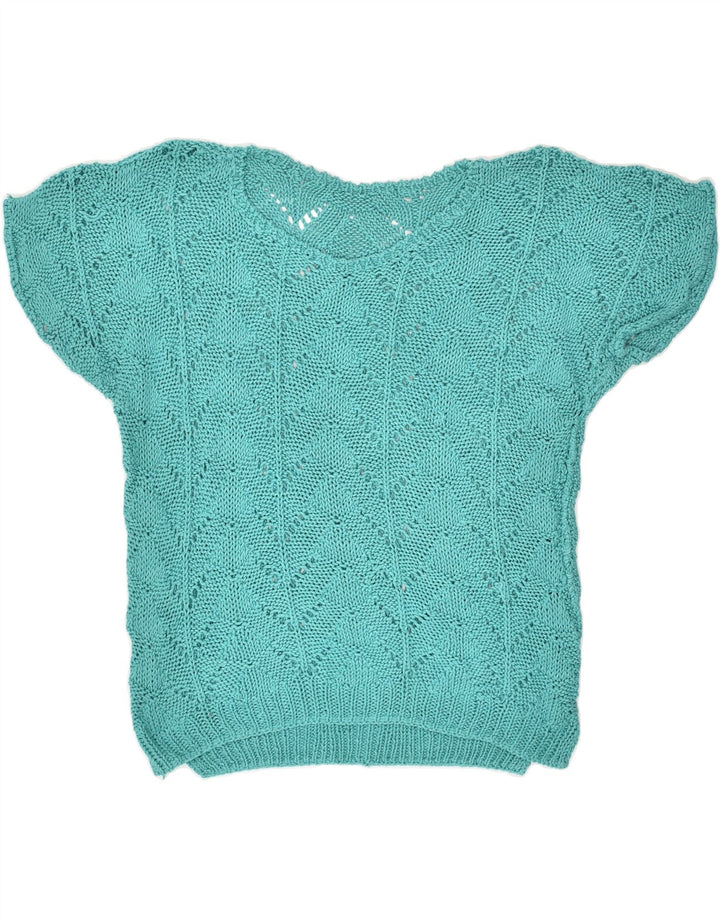 VINTAGE Womens Knit Blouse Top UK 18 XL Turquoise | Vintage Vintage | Thrift | Second-Hand Vintage | Used Clothing | Messina Hembry 