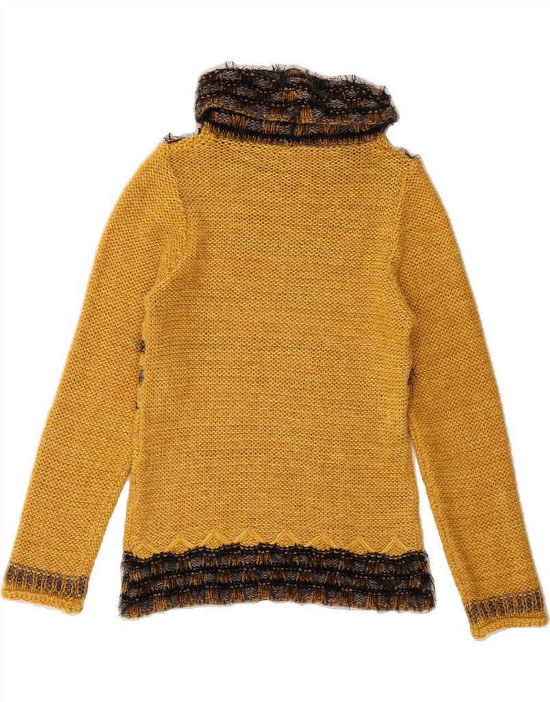 VINTAGE Womens Roll Neck Jumper Sweater EU 36 Small Yellow Striped Vintage Vintage and Second-Hand Vintage from Messina Hembry 