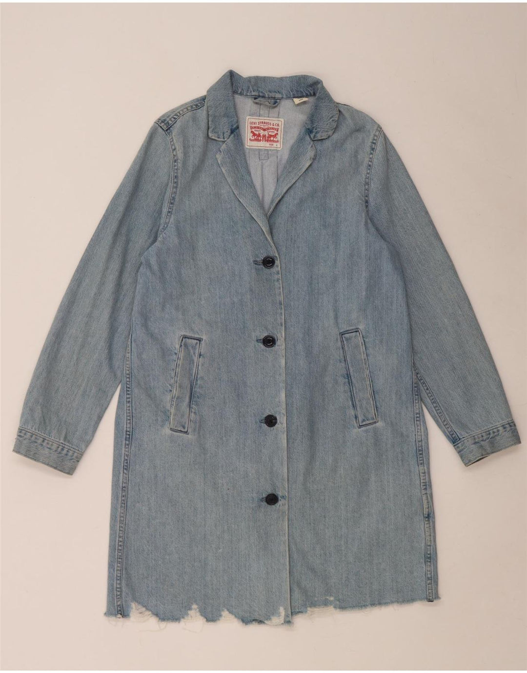 Levi's Womens Distressed Oversized Denim Coat UK 10 Small Blue Cotton