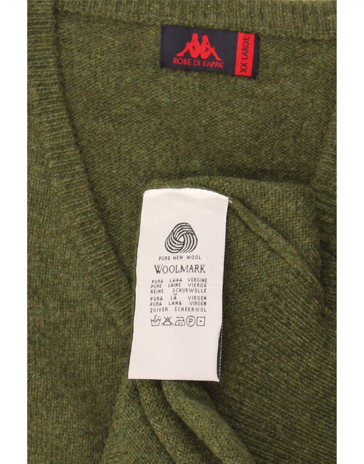 Kappa Mens V-Neck Jumper Sweater 2XL Khaki Virgin Wool