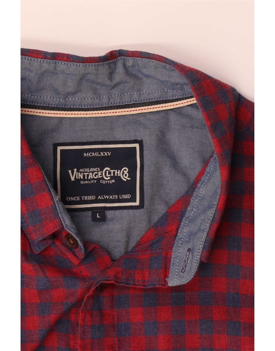 Jack & Jones Mens Short Sleeve Shirt Large Red Gingham Cotton