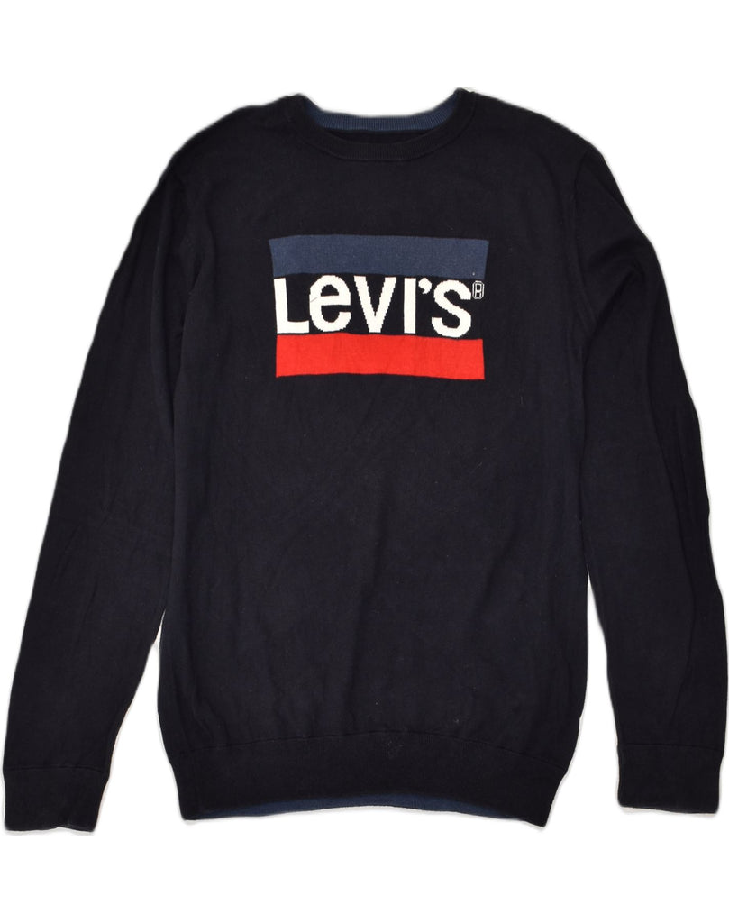 LEVI'S Boys Graphic Sweatshirt Jumper 15-16 Years Navy Blue Cotton | Vintage Levi's | Thrift | Second-Hand Levi's | Used Clothing | Messina Hembry 