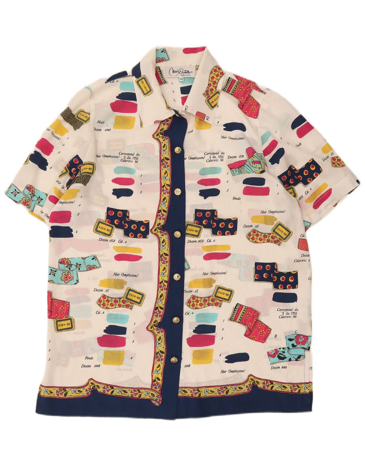 Vintage Womens Abstract Pattern Short Sleeve Shirt IT 42 Medium White