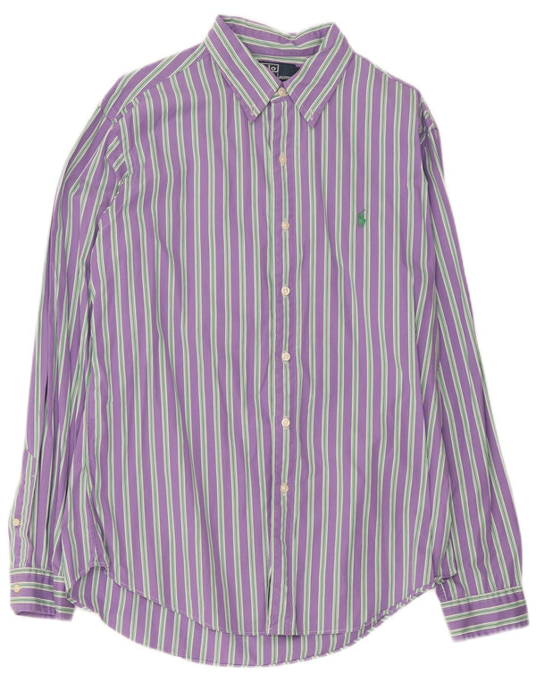 Polo Ralph Lauren Mens Custom Fit Shirt Large Purple Striped Cotton