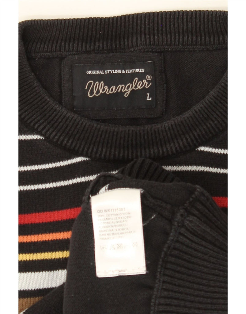WRANGLER Mens Crew Neck Jumper Sweater Large Black Striped Cotton Vintage Wrangler and Second-Hand Wrangler from Messina Hembry 
