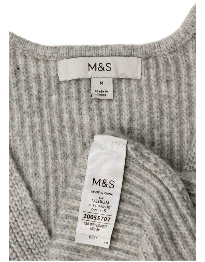 Marks & Spencer Womens V-Neck Jumper Sweater UK 14 Medium Grey Polyester