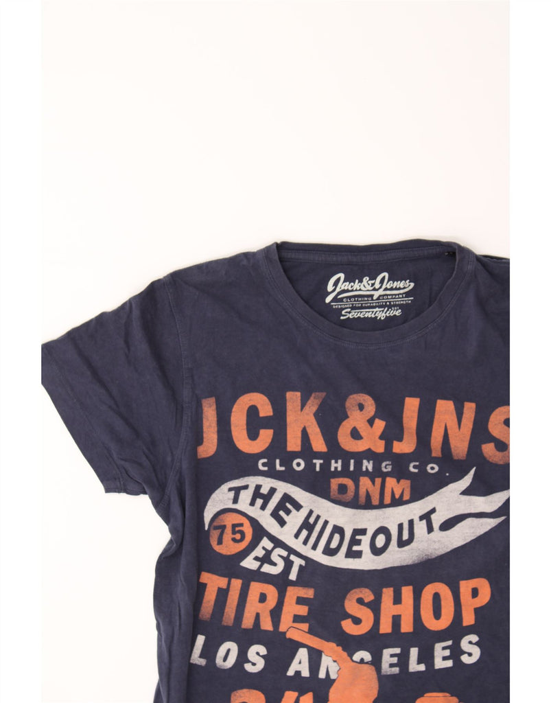 JACK & JONES Mens Graphic T-Shirt Top XS Navy Blue Cotton Vintage Jack & Jones and Second-Hand Jack & Jones from Messina Hembry 