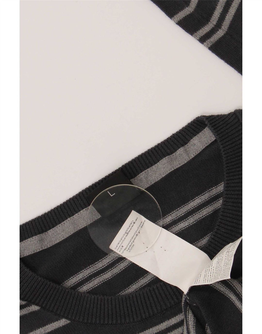 Hugo Boss Mens Crew Neck Jumper Sweater Large Grey Striped Cotton