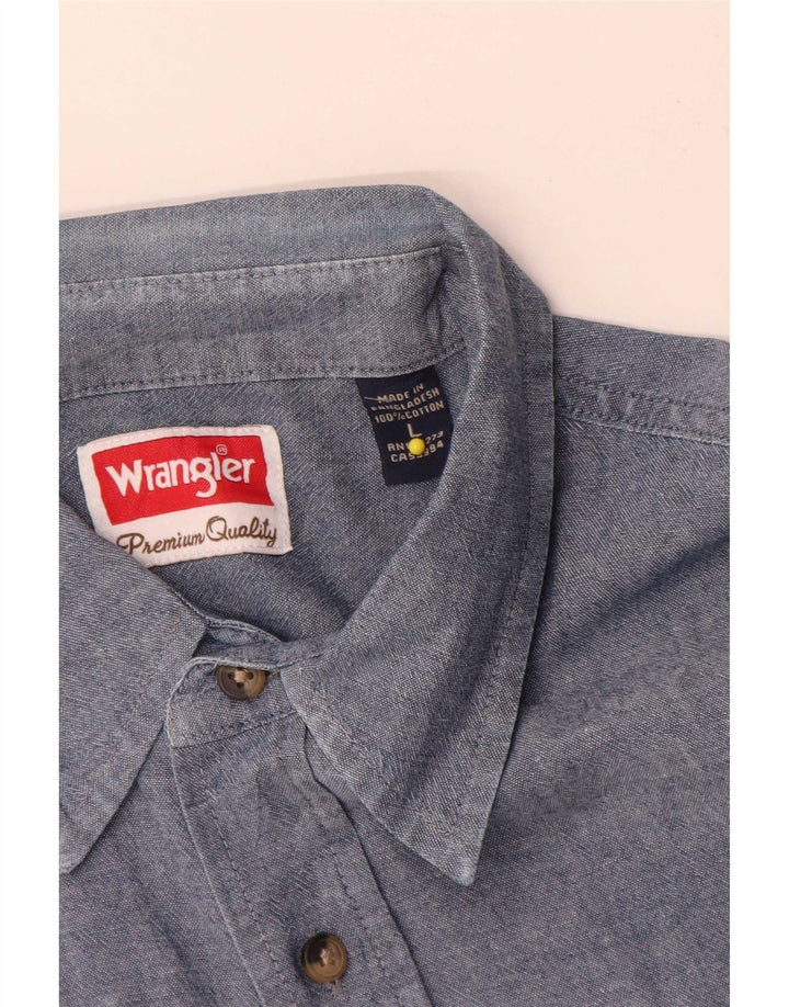 Wrangler Mens Short Sleeve Shirt Large Navy Blue Cotton