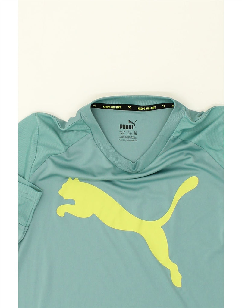 PUMA Boys Graphic T-Shirt Top 11-12 Years Green Polyester | Vintage Puma | Thrift | Second-Hand Puma | Used Clothing | Messina Hembry 