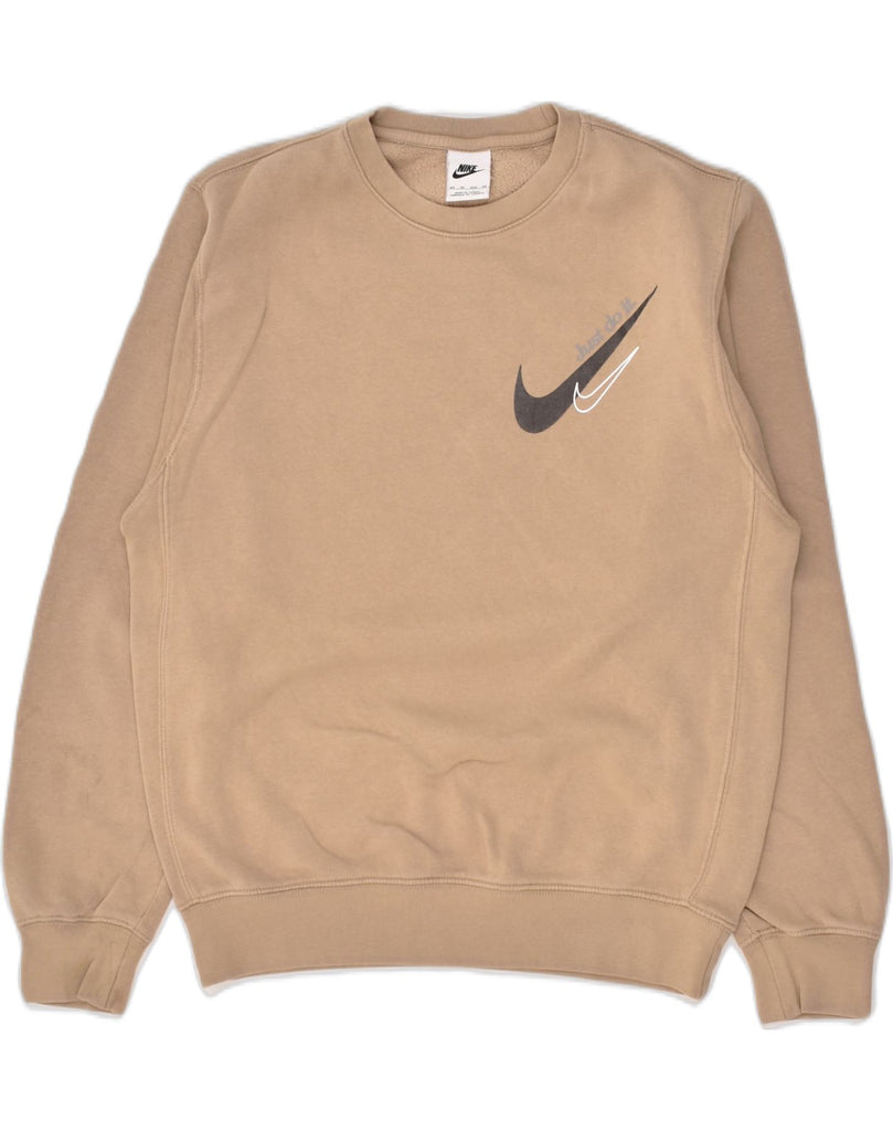 NIKE Mens Graphic Sweatshirt Jumper XS Beige Cotton | Vintage Nike | Thrift | Second-Hand Nike | Used Clothing | Messina Hembry 