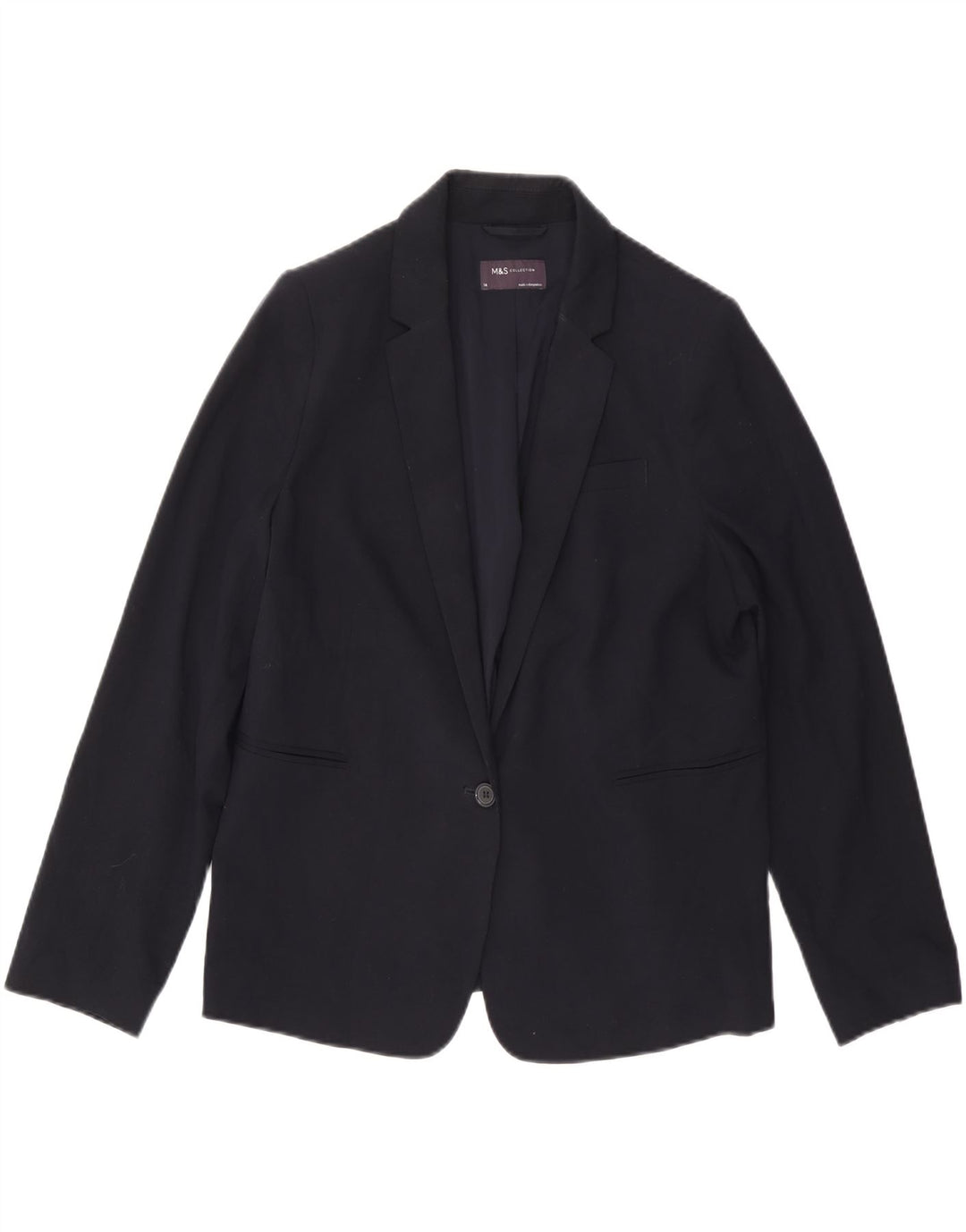 Marks & Spencer Womens 1 Button Blazer Jacket UK 14 Large Navy Blue