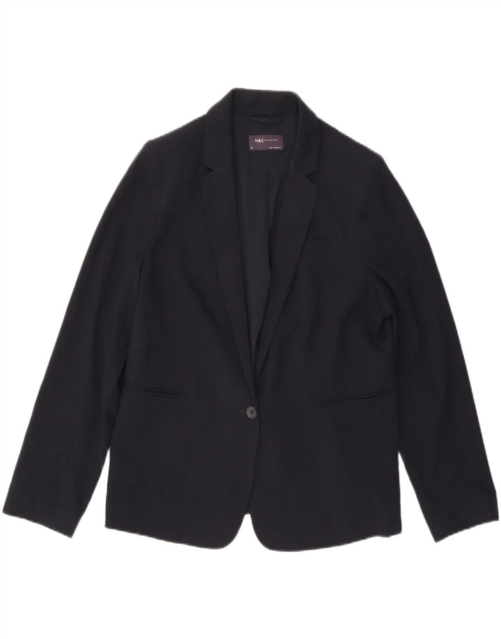 Marks & Spencer Womens 1 Button Blazer Jacket UK 14 Large Navy Blue