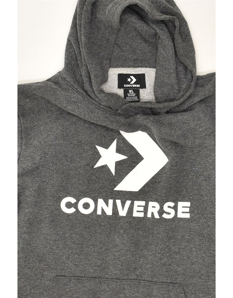 CONVERSE Boys Graphic Hoodie Jumper 13-14 Years XL Grey Cotton | Vintage Converse | Thrift | Second-Hand Converse | Used Clothing | Messina Hembry 