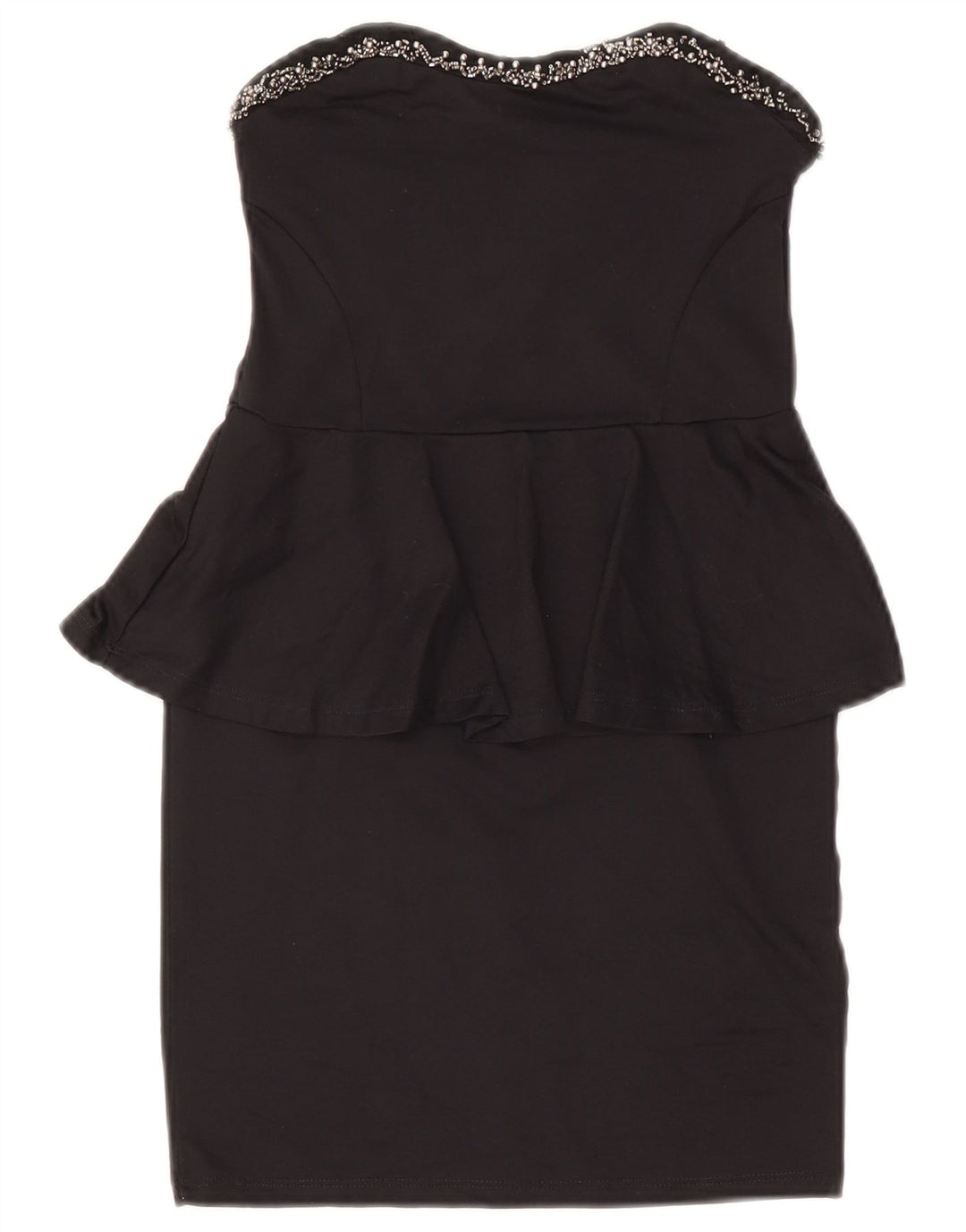 Zara Womens Strapless Peplum Dress UK 10 Small Black Polyamide