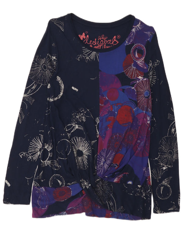 Desigual Womens Long Sleeve Tunic Top UK 14 Large Navy Blue Floral Viscose