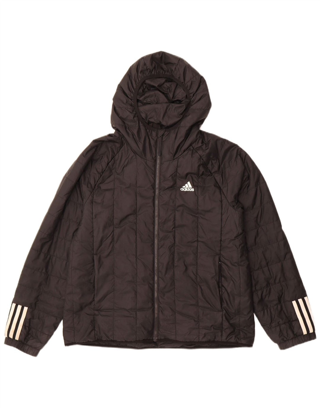 ADIDAS Womens Hooded Padded Jacket UK 14 Large Black Polyester