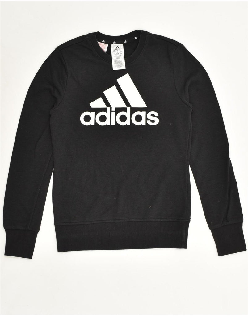 ADIDAS Boys Graphic Sweatshirt Jumper 13-14 Years Black Cotton | Vintage Adidas | Thrift | Second-Hand Adidas | Used Clothing | Messina Hembry 