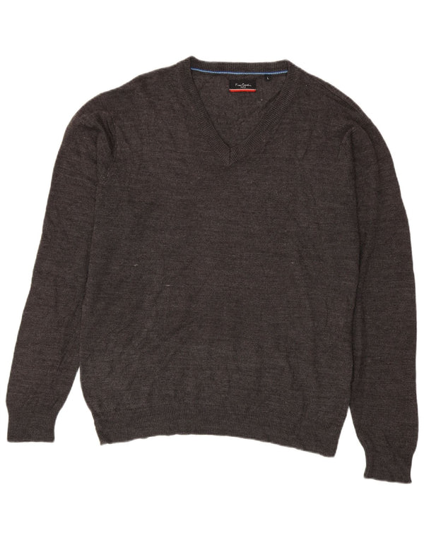 Pierre Cardin Mens V-Neck Jumper Sweater Large Grey Flecked Acrylic