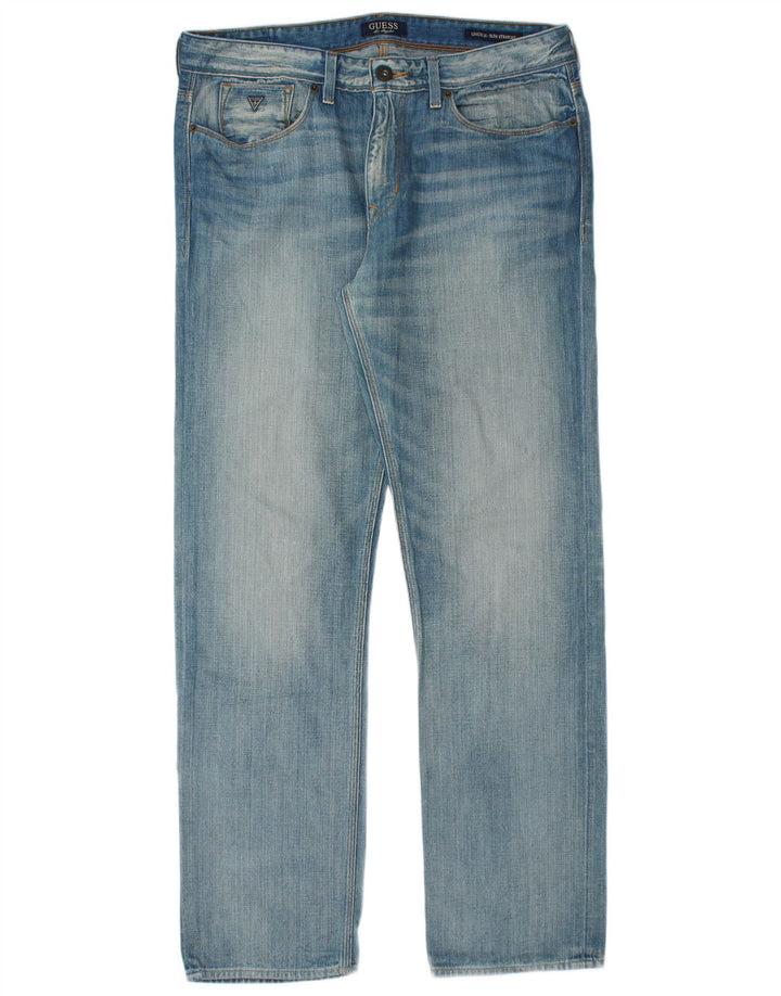 Guess Mens Straight Jeans W36 L34 Blue Cotton