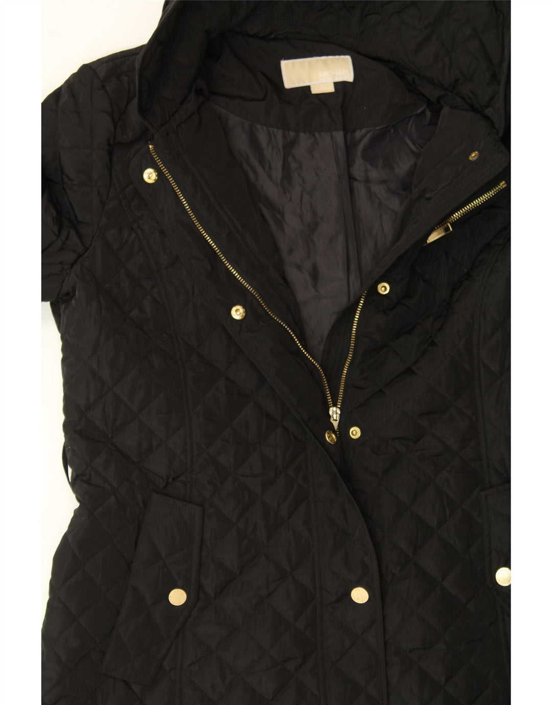 MICHAEL KORS Womens Hooded Quilted Overcoat UK 16 Large Black Polyester Vintage Michael Kors and Second-Hand Michael Kors from Messina Hembry 