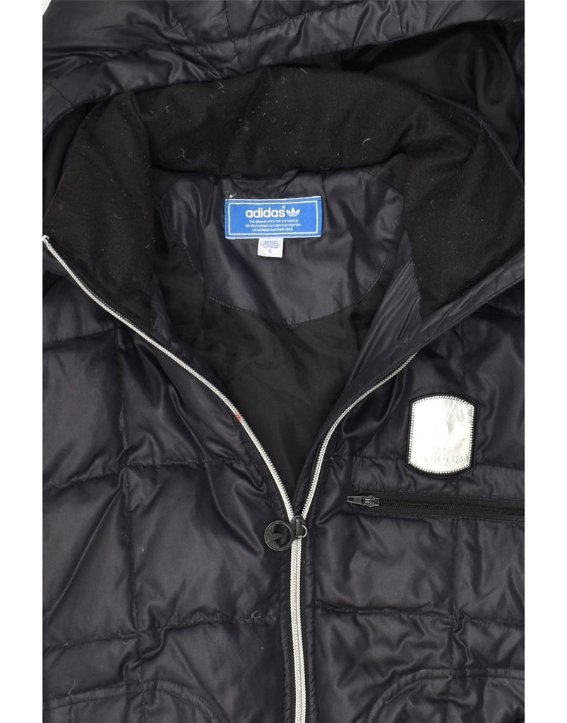 ADIDAS Mens Hooded Padded Jacket UK 36 Small Navy Blue Nylon | Vintage Adidas | Thrift | Second-Hand Adidas | Used Clothing | Messina Hembry 