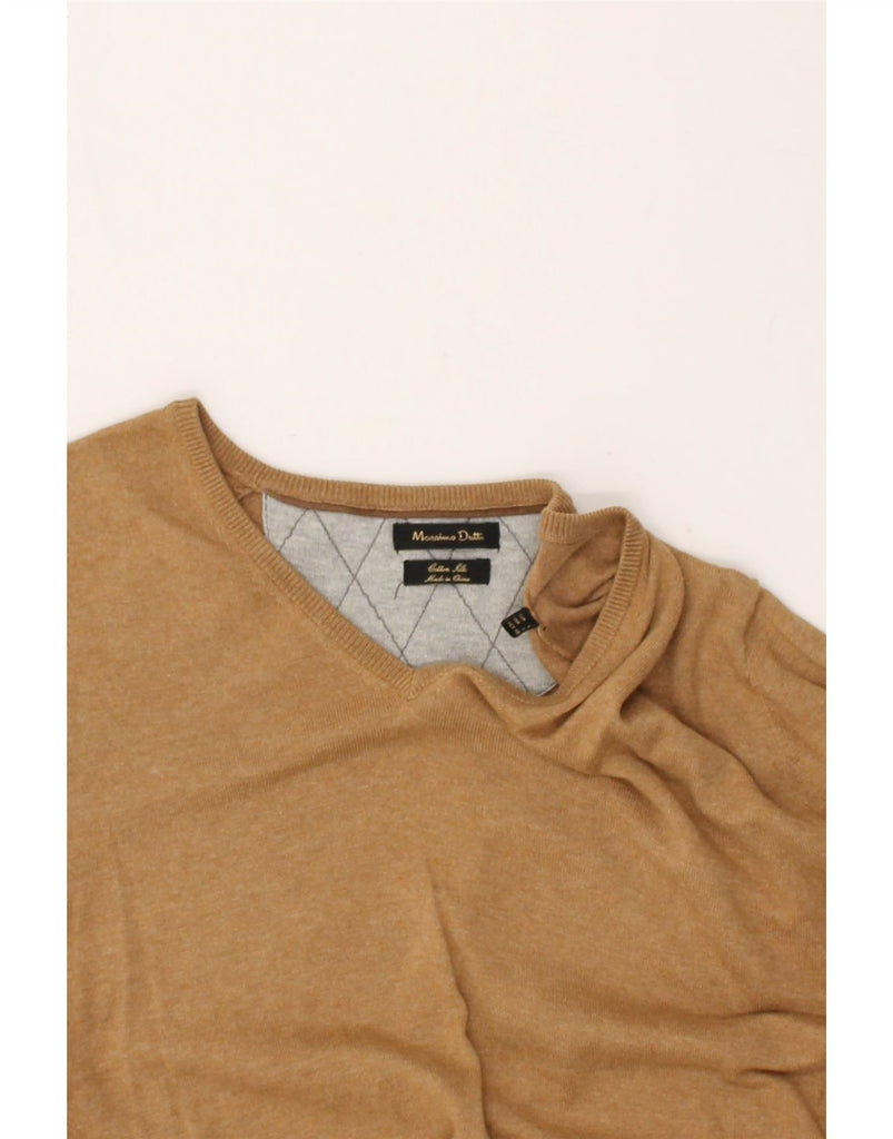 MASSIMO DUTTI Mens Slim Fit V-Neck Jumper Sweater Large Brown Cotton | Vintage Massimo Dutti | Thrift | Second-Hand Massimo Dutti | Used Clothing | Messina Hembry 