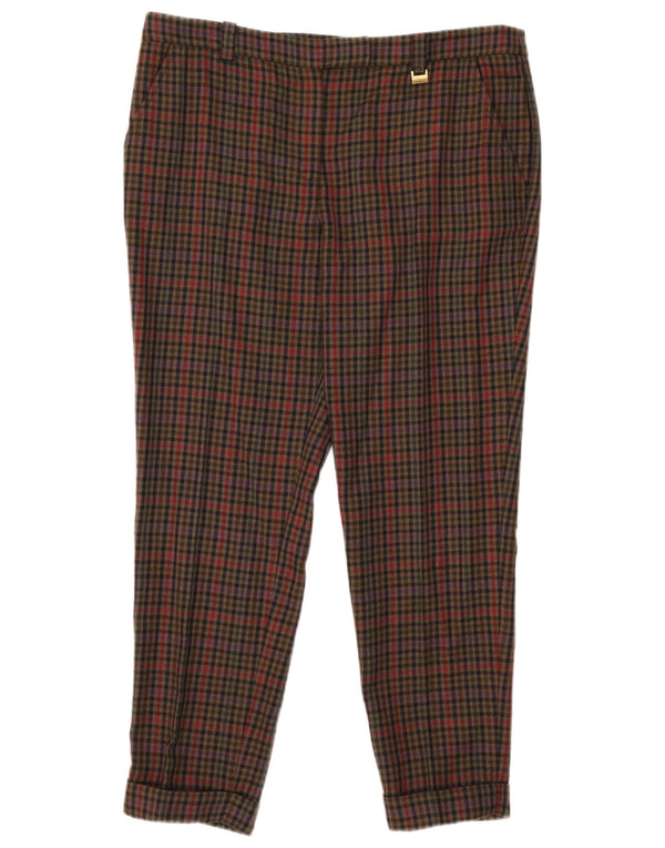 Luisa Spagnoli Womens Slim Cropped Trousers IT 48 XL W36 L27 Khaki Gingham