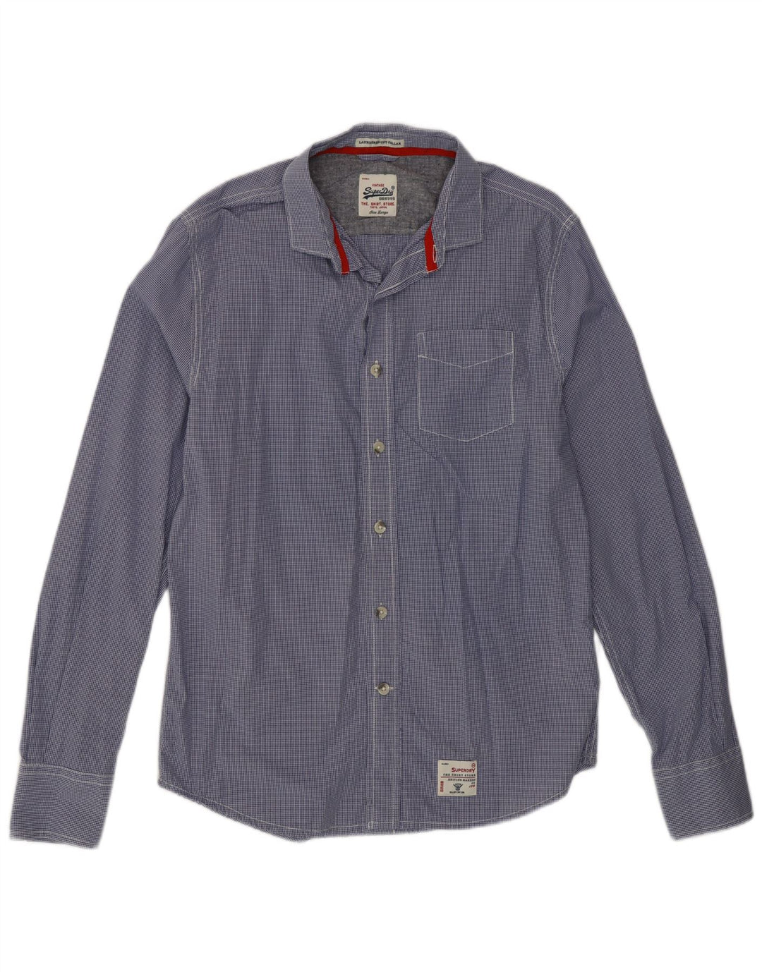 Superdry Mens Shirt Large Blue Gingham Cotton