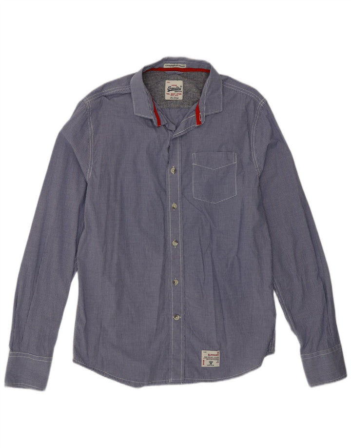 Superdry Mens Shirt Large Blue Gingham Cotton