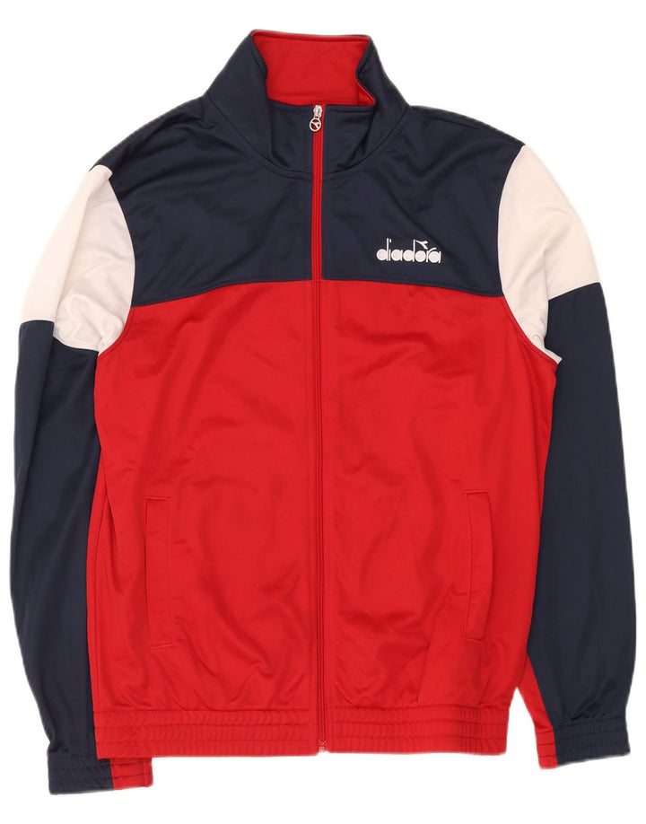 Diadora Mens Tracksuit Top Jacket Large Red Colourblock Polyester