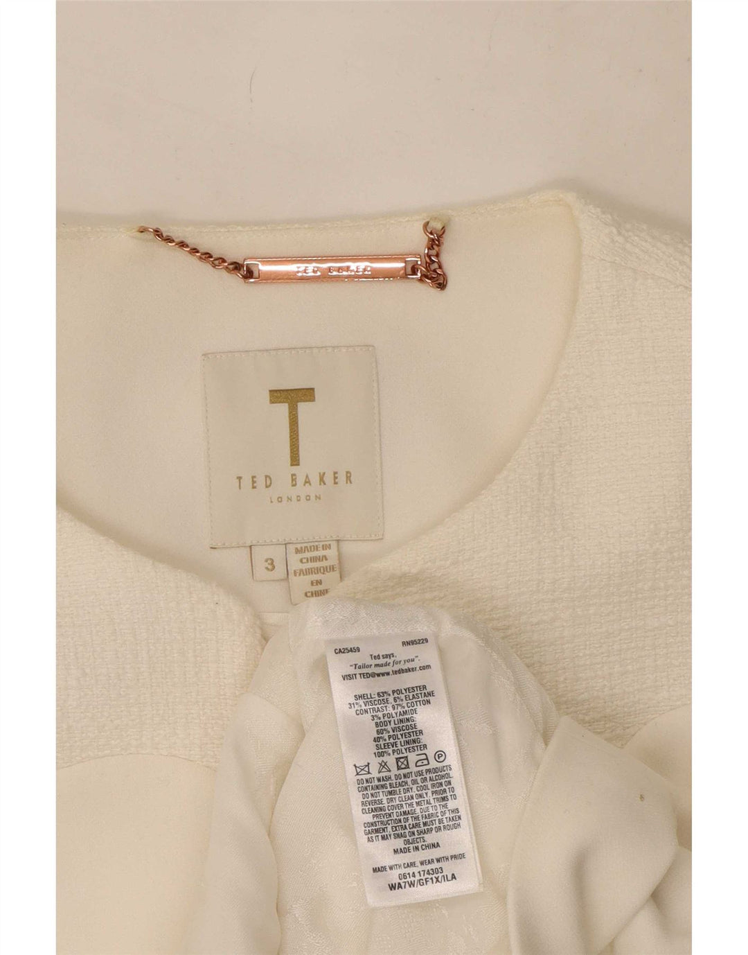 Ted Baker Womens Crop Blazer Jacket Size 3 Medium White Polyester